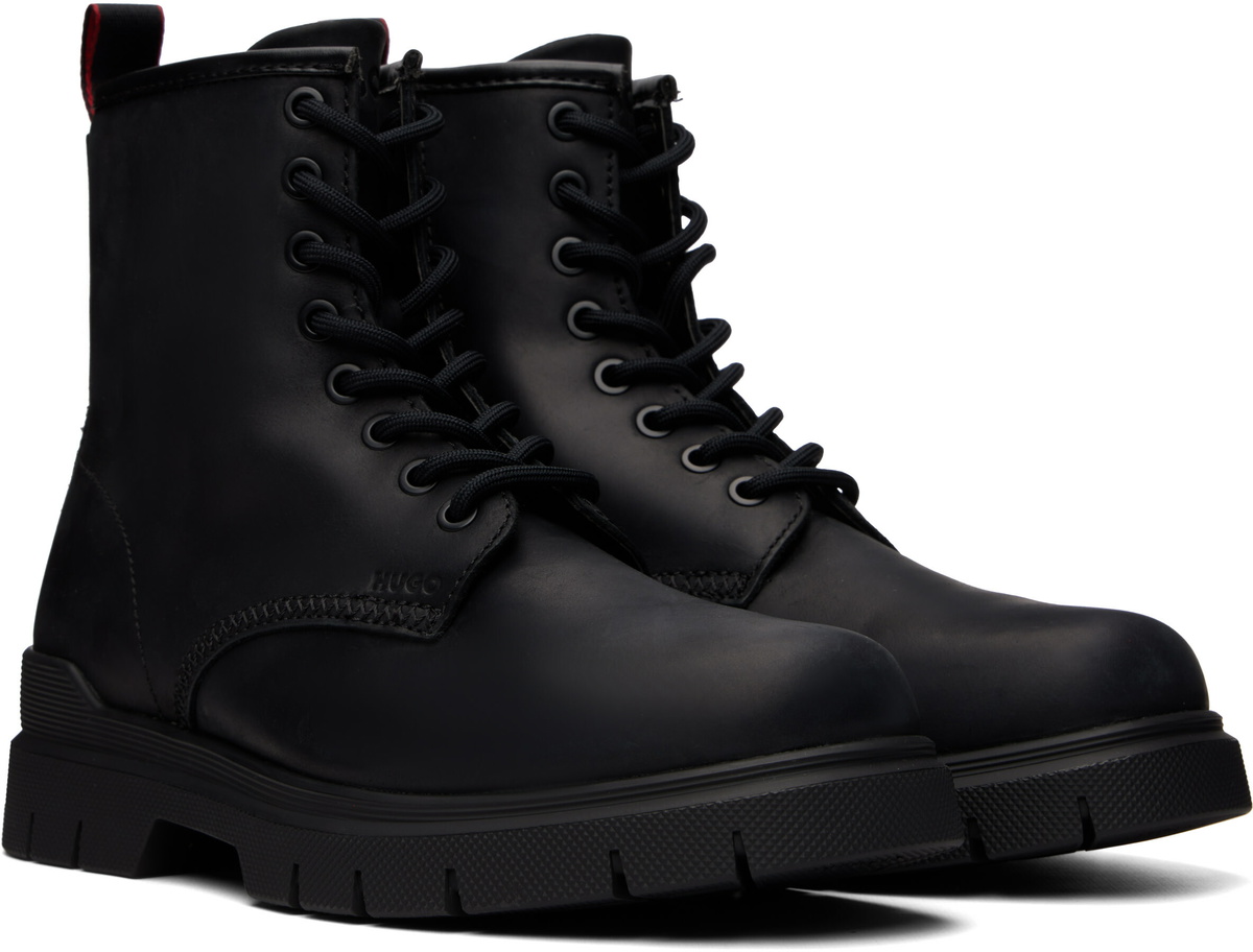 Hugo Black Lace-Up Zip Army Boots