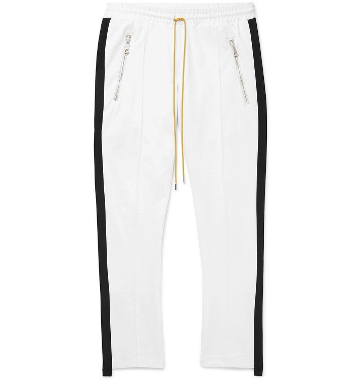 Photo: Rhude - Traxedo Skinny-Fit Grosgrain-Trimmed Stretch-Satin Jersey Sweatpants - Men - White