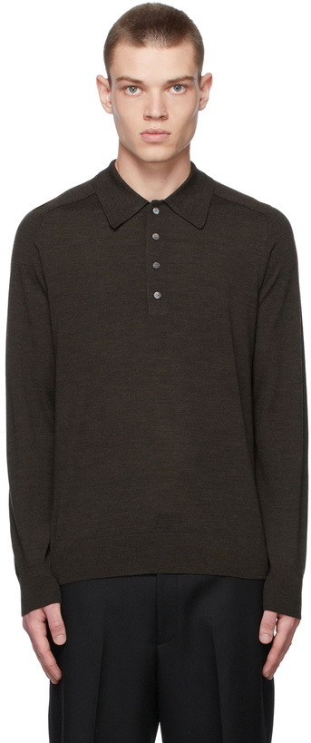 Photo: Theory Brown Wool Long Sleeve Polo