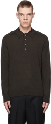 Theory Brown Wool Long Sleeve Polo