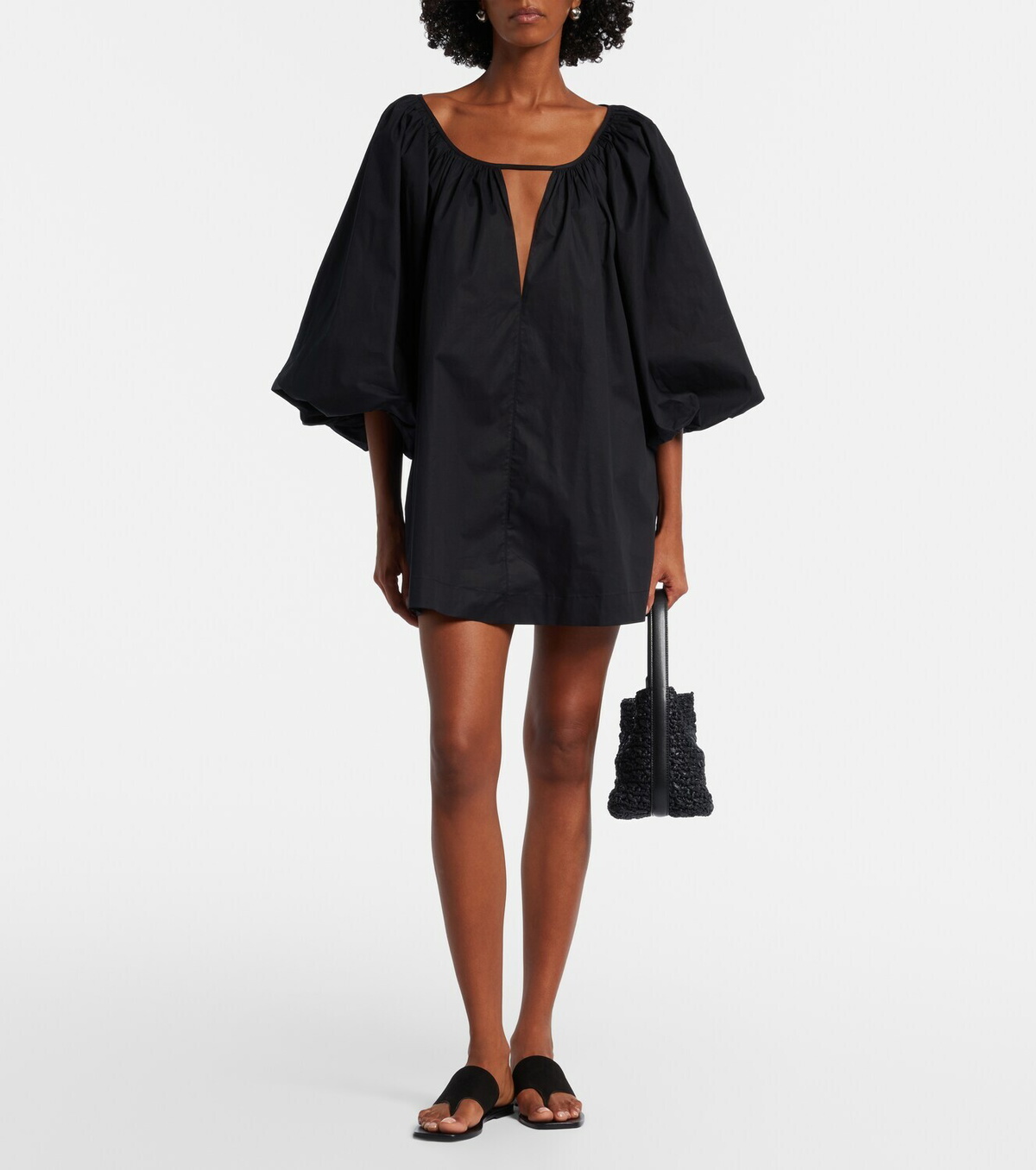 Adriana Degreas Puff-sleeve cotton-blend minidress