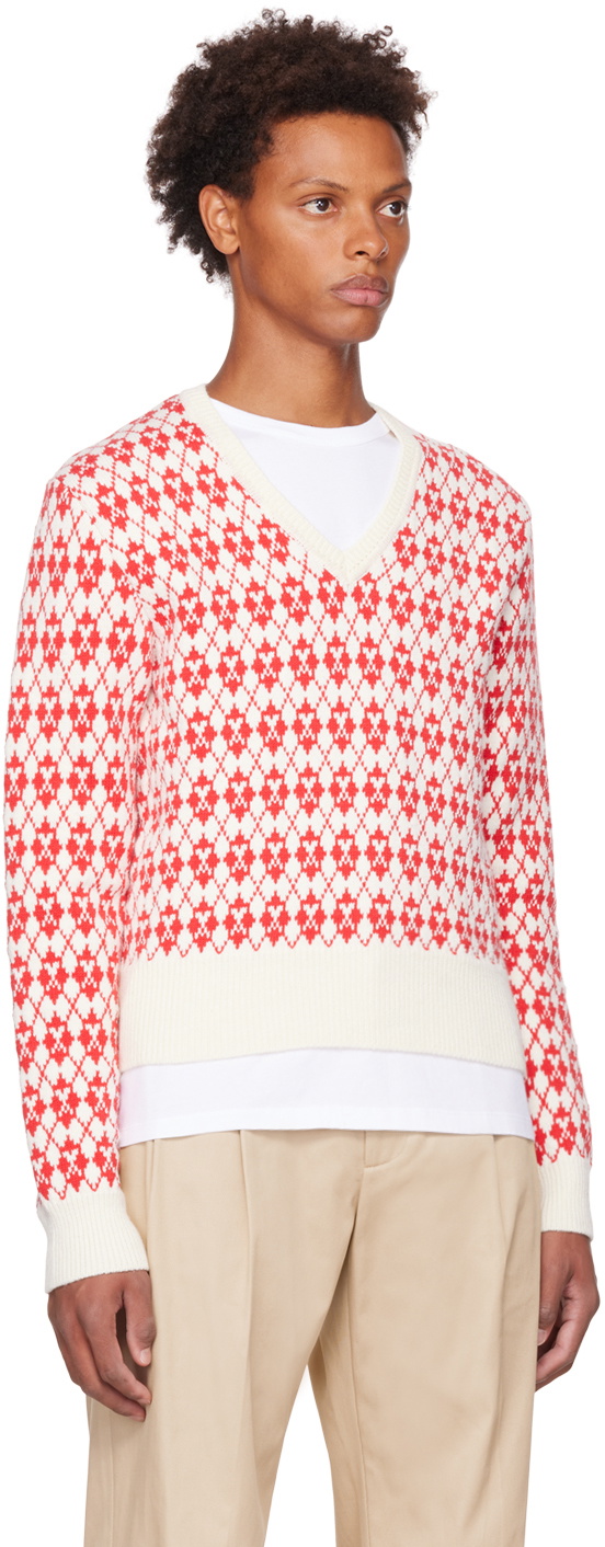 AMI Paris Off-White & Red Jacquard Sweater