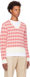 AMI Paris Off-White & Red Jacquard Sweater