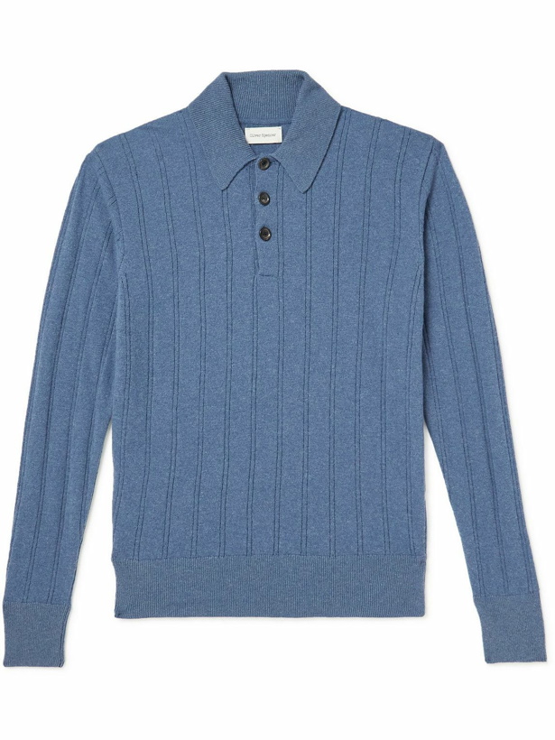 Photo: Oliver Spencer - Pablo Slim-Fit Ribbed Brushed-Wool Polo Shirt - Blue