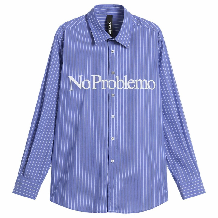 Photo: No Problemo Logo Stripe Poplin Shirt in Navy