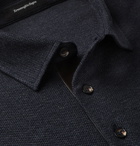 Ermenegildo Zegna - Suede-Trimmed Cotton and Cashmere-Blend Piqué Polo Shirt - Blue