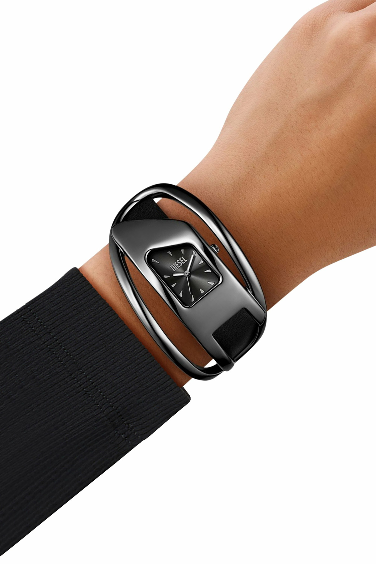 Diesel Wrap-D black leather watch - Timeframes Womens in Black