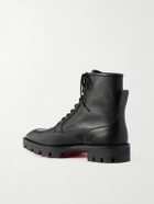 Christian Louboutin - Caracolo Lion Smooth and Full-Grain Leather Lace-Up Boots - Black