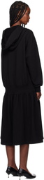 OPEN YY Black Jersey Shirring Hoodie Midi Dress