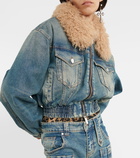 Blumarine Faux fur-trimmed denim jacket