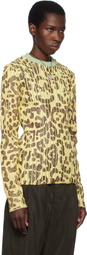 Stanley Raffington Yellow & Green Leopard Print Plated Knit Crewneck Sweater