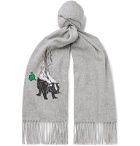 Acne Studios - Fringed Embroidered Mélange Brushed-Wool Scarf - Gray