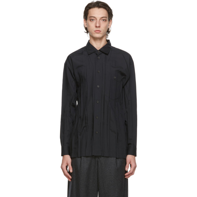 Issey Miyake Men Black Wrinkle Shirt Issey Miyake Men