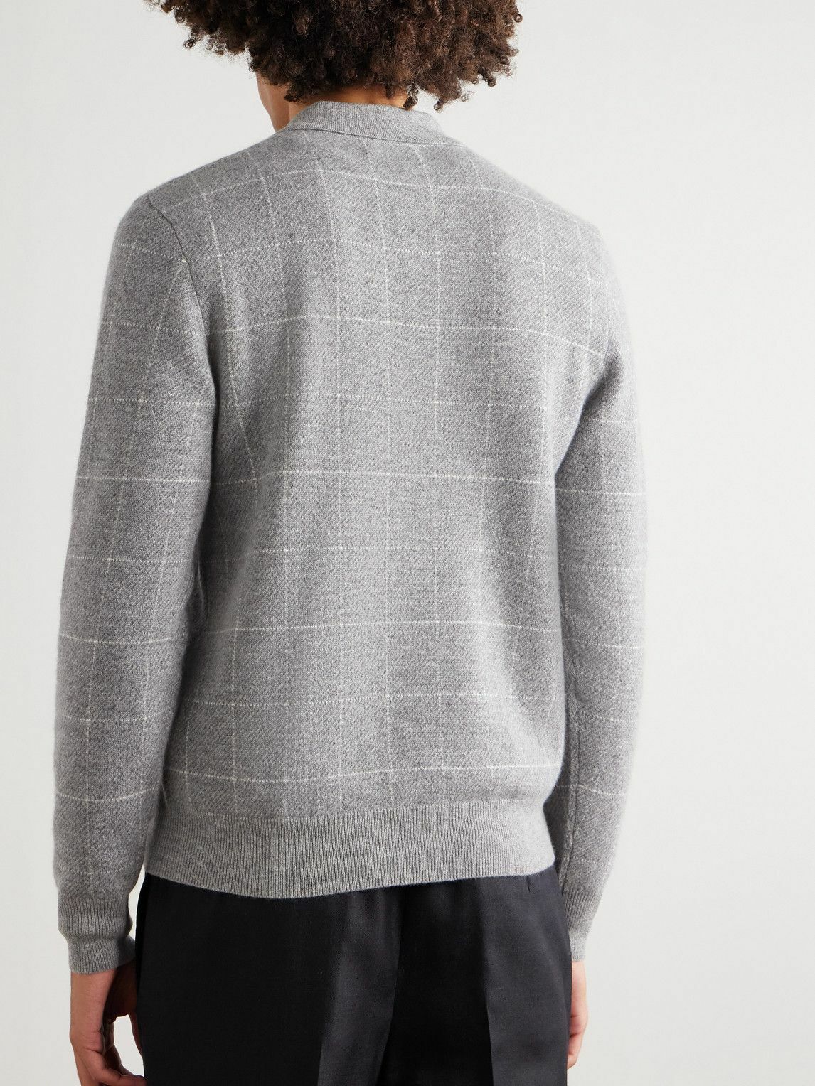 Ralph Lauren Purple label - Checked Cashmere Polo Shirt - Gray