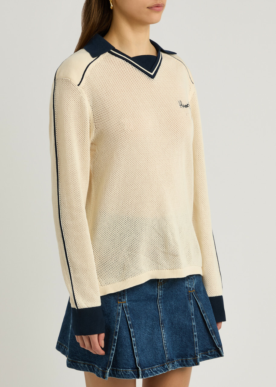 House OF Sunny Keepers Open-knit Cotton Polo Jumper Cream
