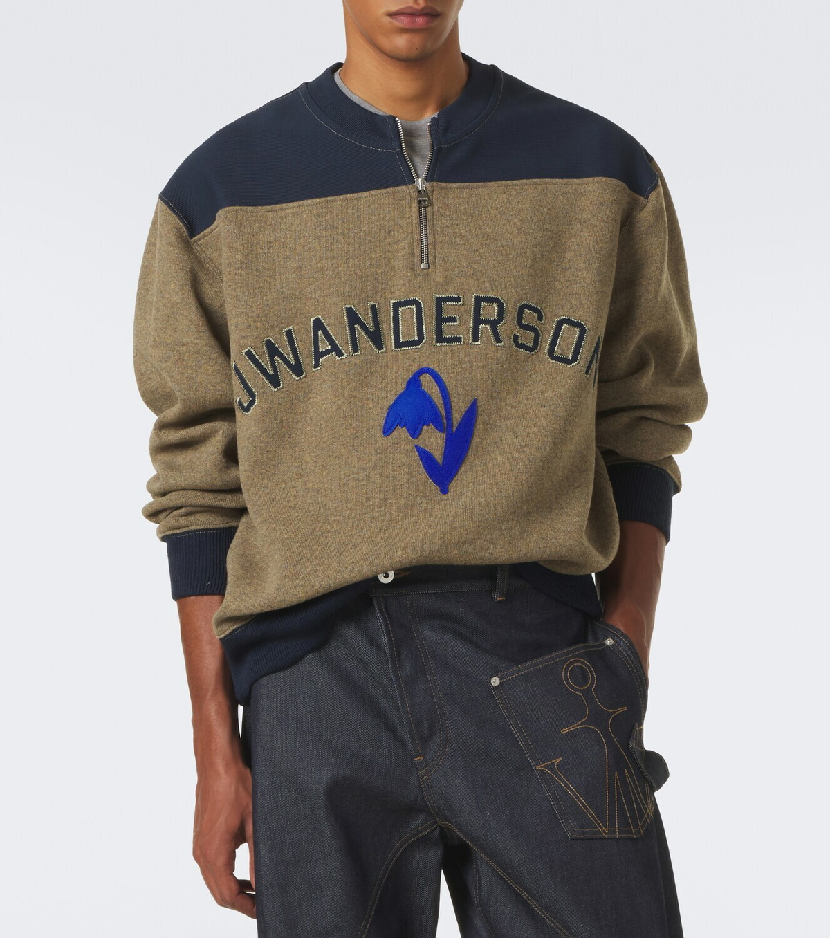 JW Anderson Embroidered wool-blend half-zip sweater