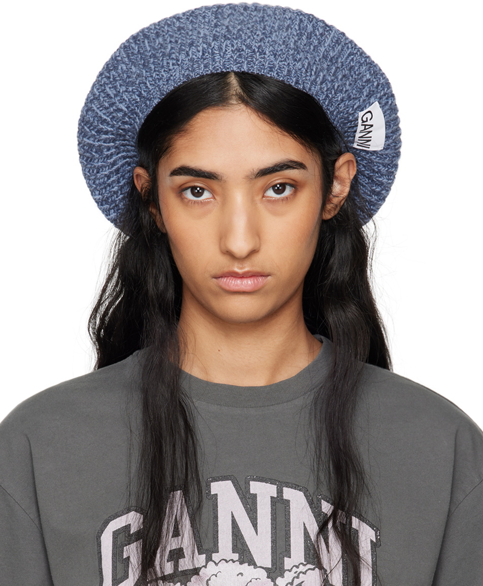 【GANNI】 WOOL Wool Rib Knit Beret ロゴ リブニット ベレー帽 Taupe Wool Rib Knit Beret by GANNI on Sale