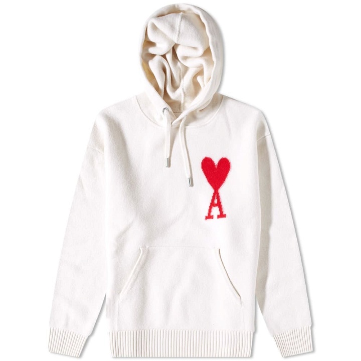 Photo: AMI Men's A Heart Knit Hoody in Off White/Red