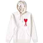 AMI Men's A Heart Knit Hoody in Off White/Red