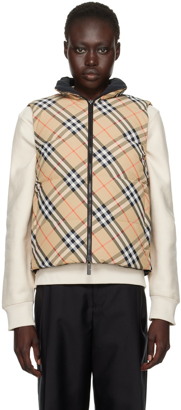 Photo: Burberry Beige Reversible Check Nylon Down Vest