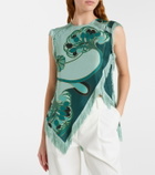 La DoubleJ Scarf fringed printed silk voile top