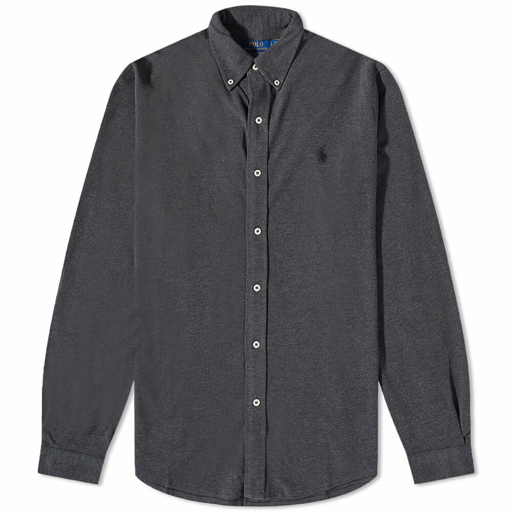 Photo: Polo Ralph Lauren Men's Slim Fit Button Down Pique Shirt in Dark Grey Heather