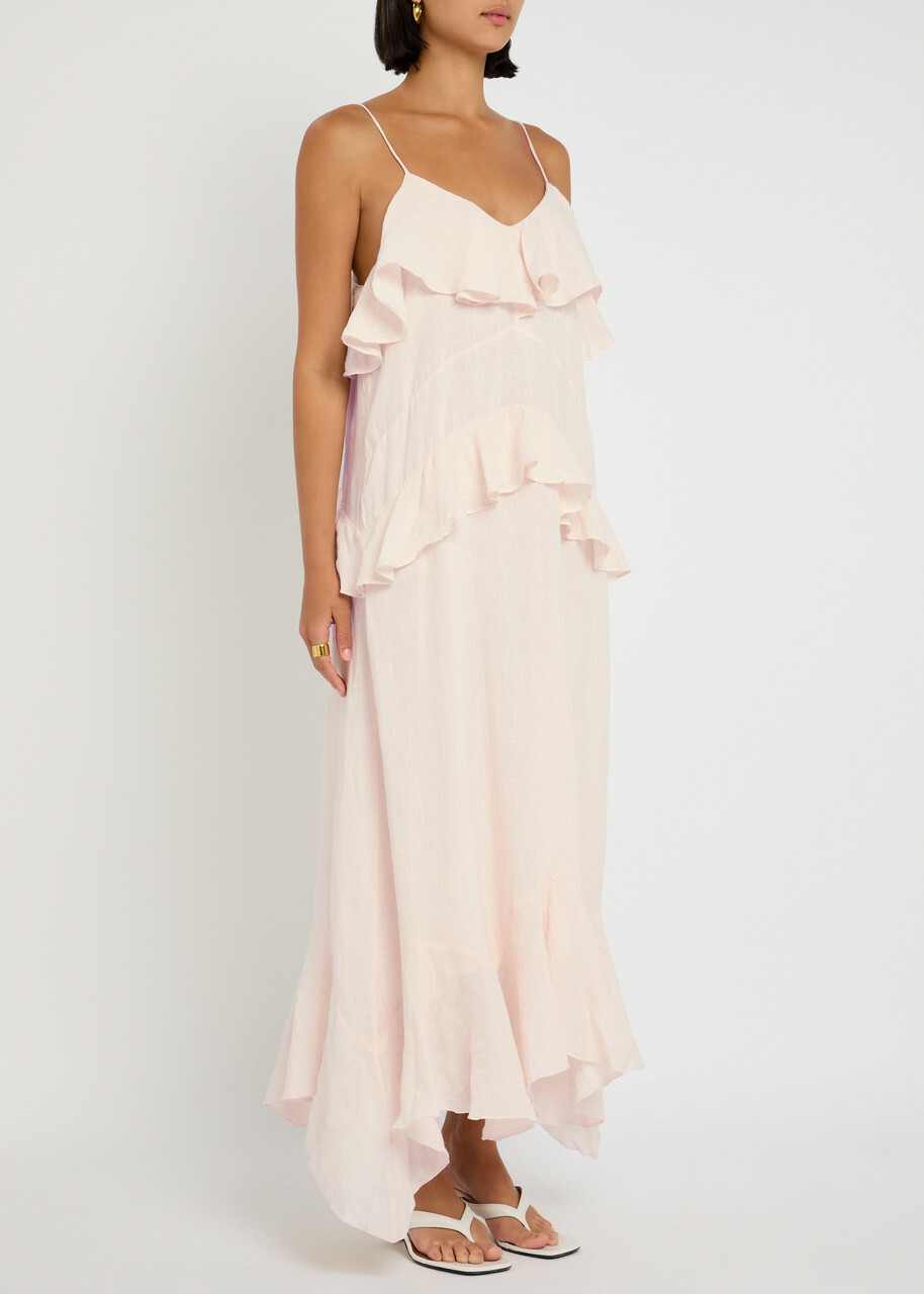 Skall Studio Benedicte Ruffled Linen Maxi Dress Light Pink
