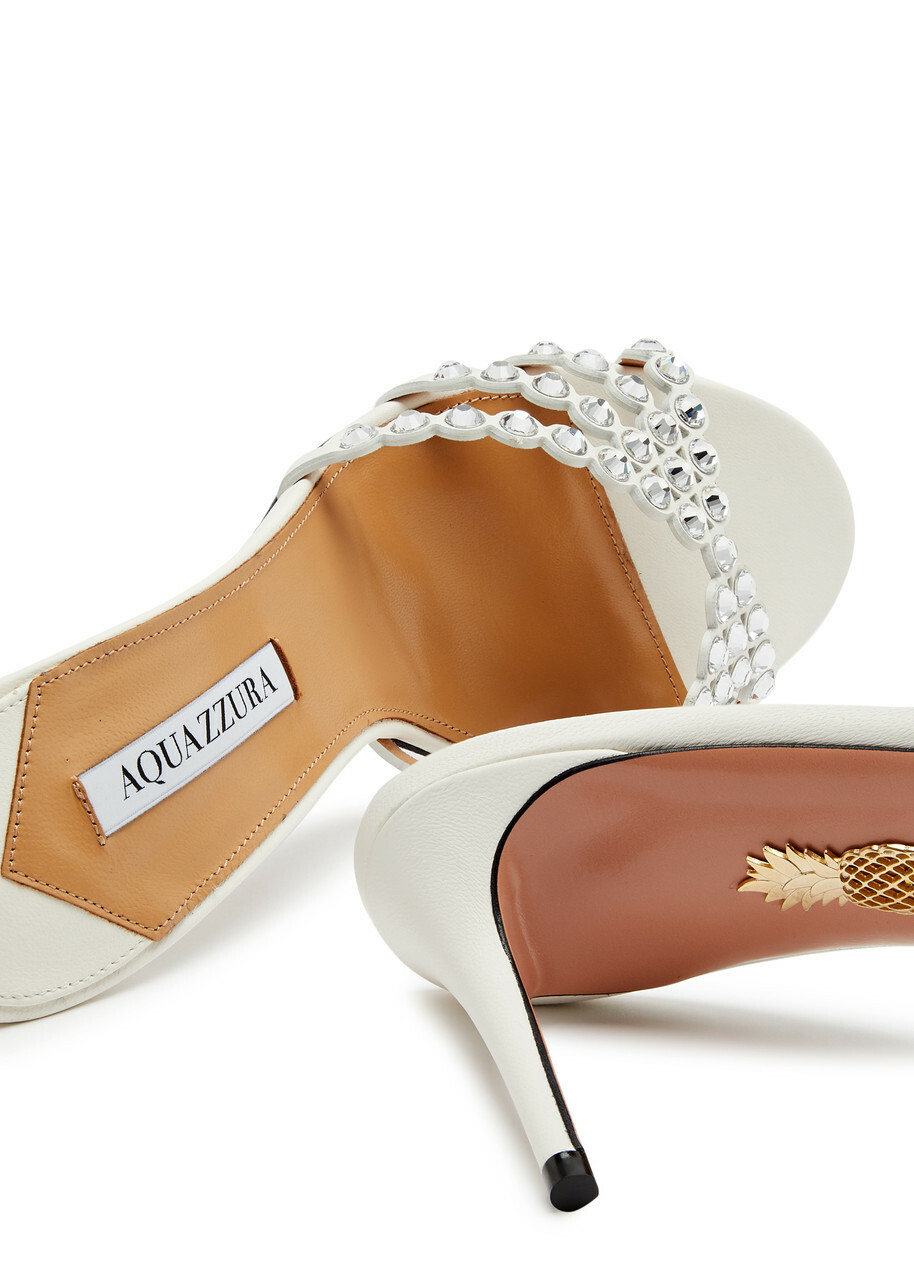Aquazzura Tequila 75 Leather Mules White Aquazzura
