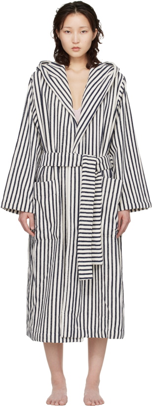 Photo: Tekla White & Navy Terry Hooded Bathrobe