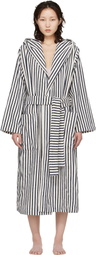 Tekla White & Navy Terry Hooded Bathrobe