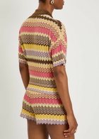 Faithfull The Brand Raya Chevron Pointelle Metallic-knit Polo top Stripe