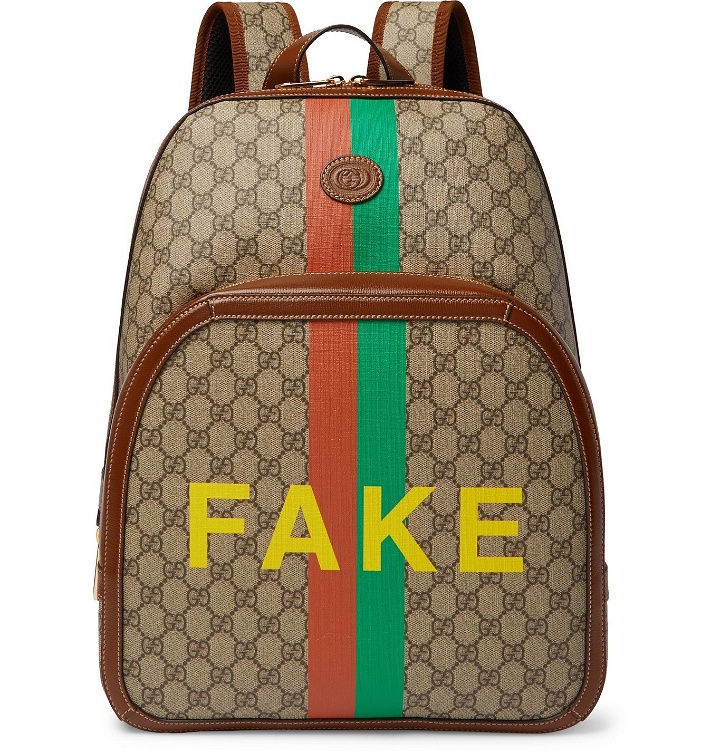 Photo: Gucci - Logo-Appliquéd Leather-Trimmed Printed Monogrammed Coated-Canvas Backpack - Brown