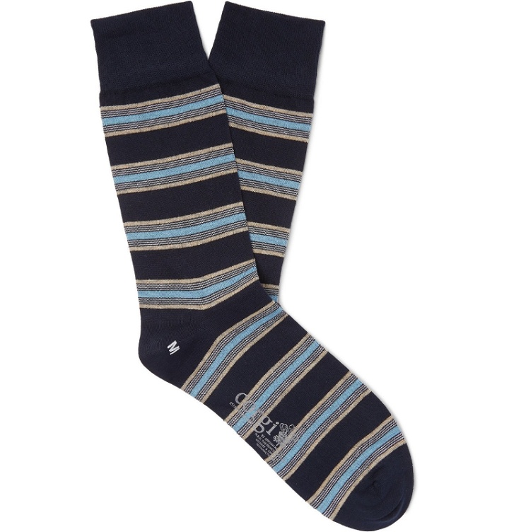 Photo: Corgi - Regimental Striped Cotton-Blend Socks - Blue