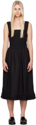 GANNI Black Shirred Midi Dress