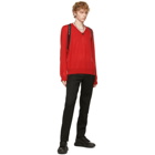 Alexander McQueen Red Logo Strap V-Neck Sweater