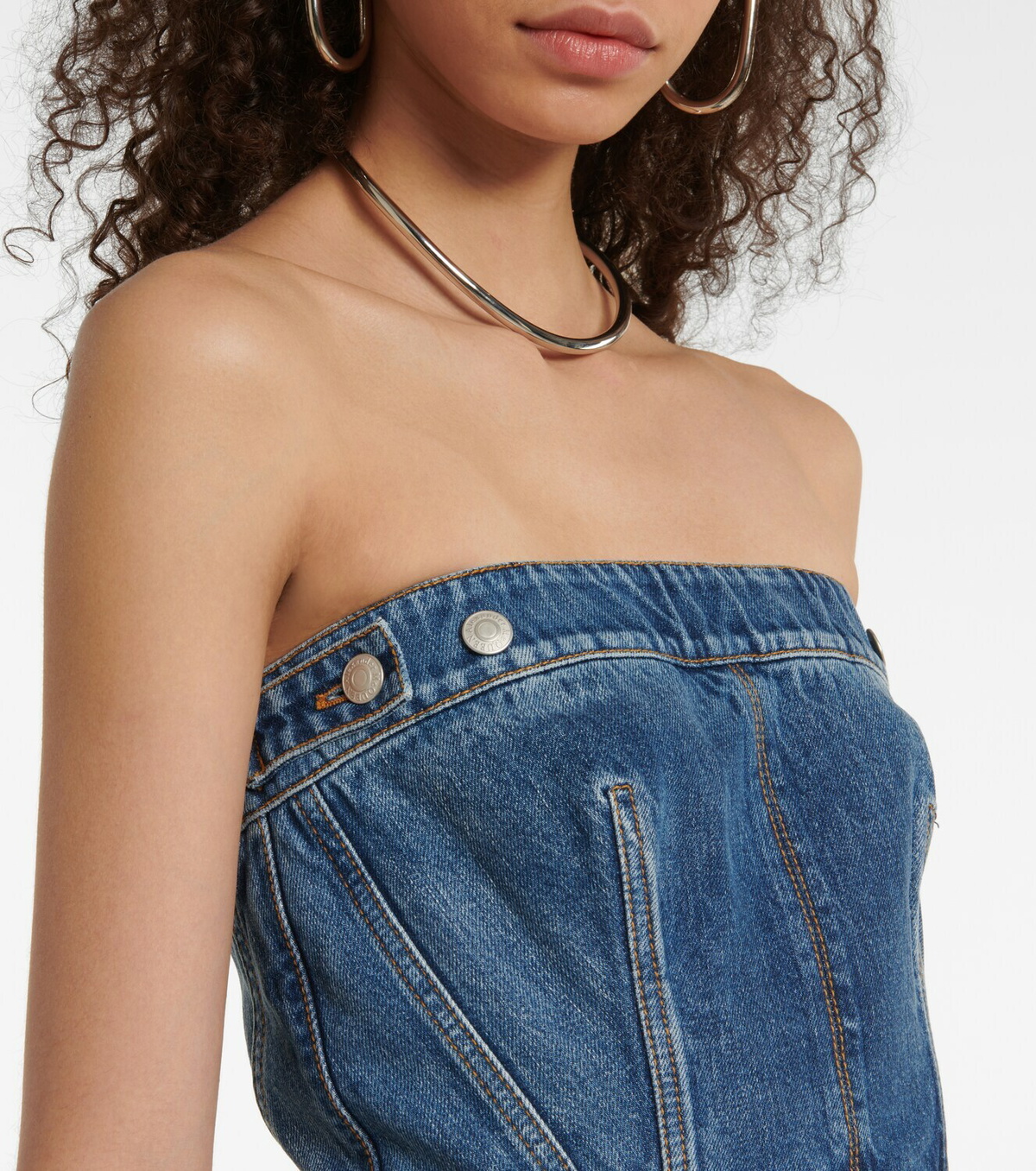 Alexander McQueen Denim bustier midi dress Alexander McQueen