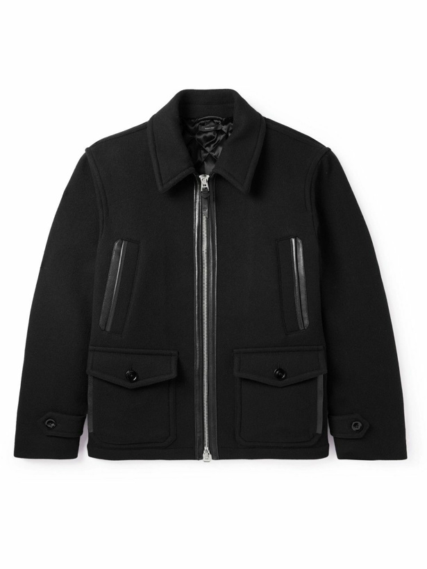Photo: TOM FORD - Leather-Trimmed Padded Double-Faced Wool-Blend Jacket - Black
