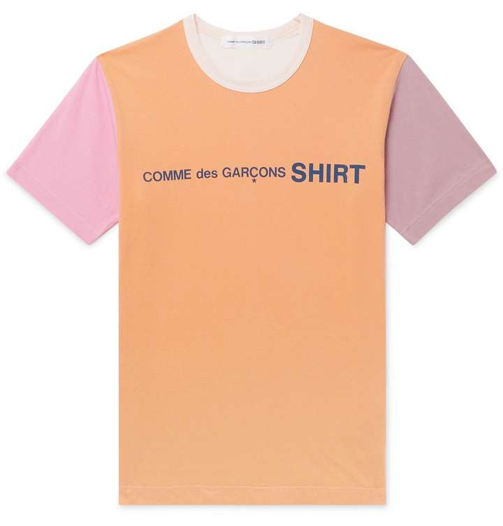 Photo: Comme des Garçons SHIRT - Logo-Print Colour-Block Cotton-Jersey T-Shirt - Orange