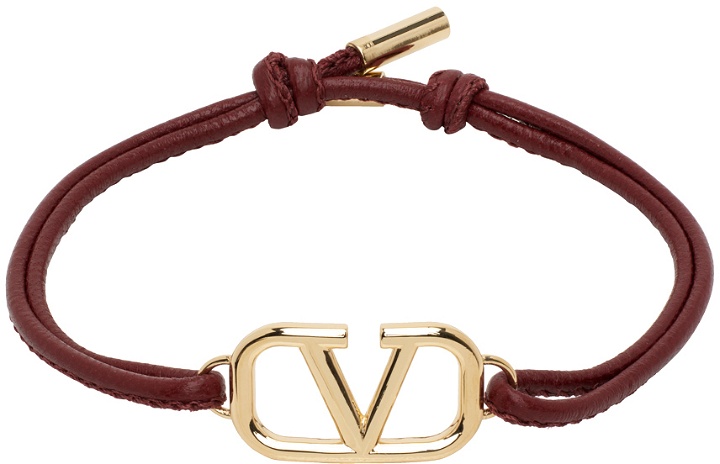 Photo: Valentino Garavani Burgundy Leather VLogo Bracelet