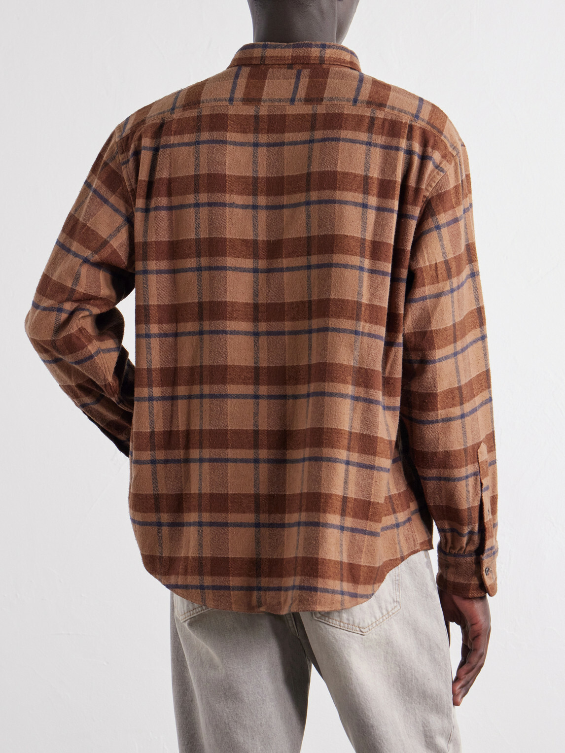 A.PRESSE - Checked Cotton and Silk-Blend Twill Shirt - Brown