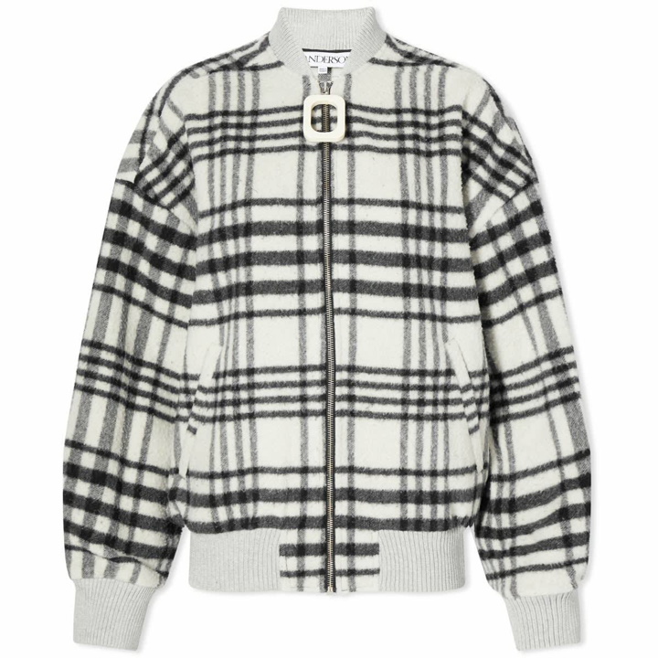 Photo: JW Anderson Women's Checked Bomber Jacket in White/Black