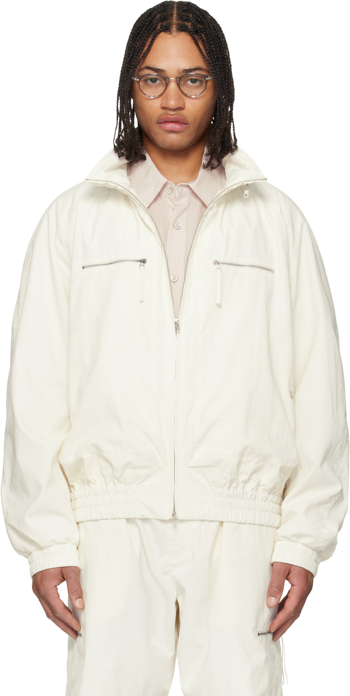Off-White Zip Detail Windbreaker Jacket by WOOYOUNGMI on Sale