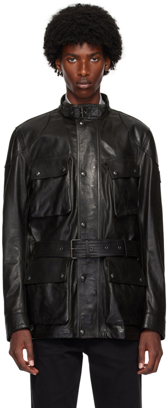 Photo: Belstaff Black Trailmaster Panther Leather Jacket