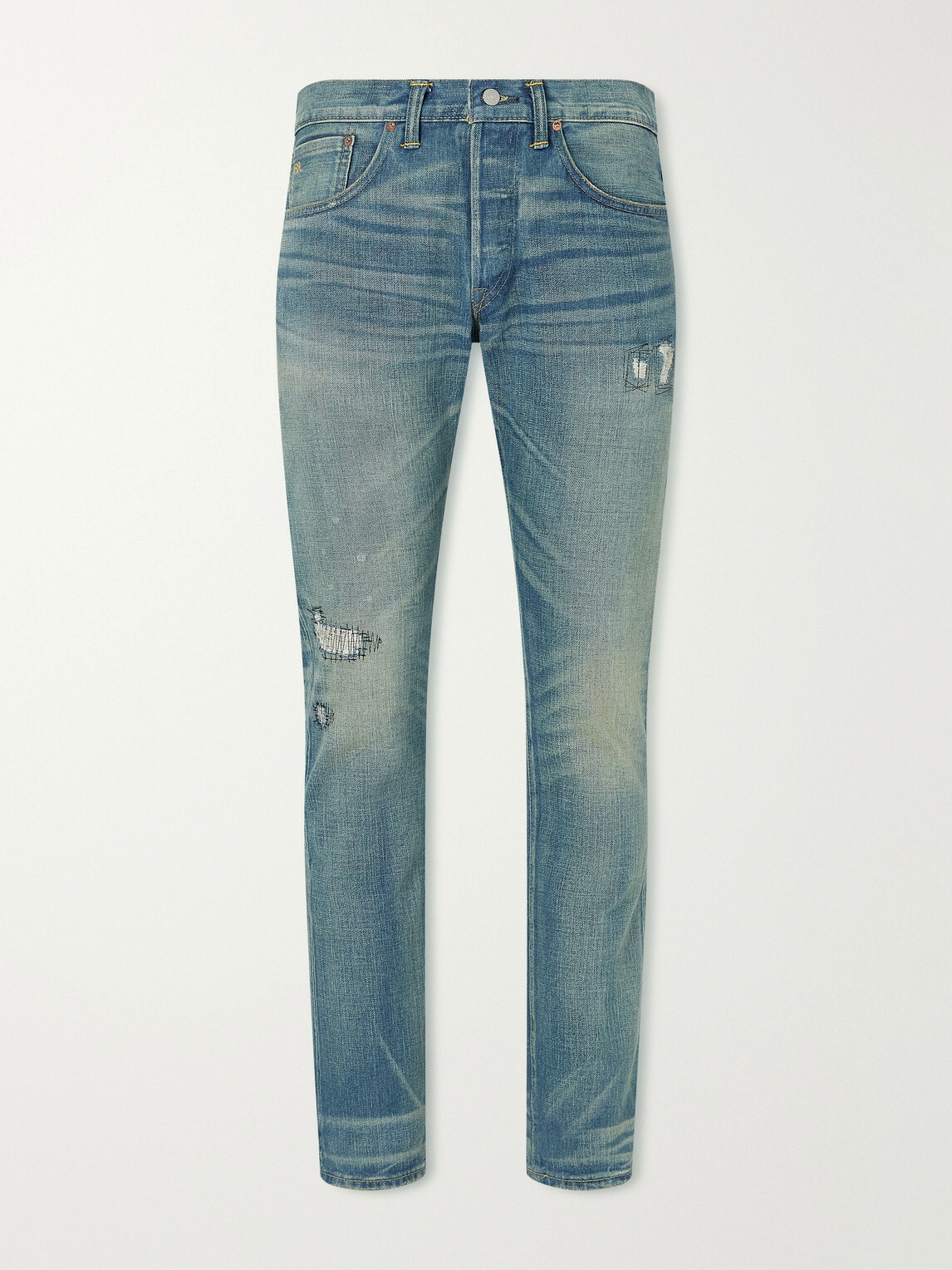 RRL - Distressed Slim-Fit Jeans - Blue
