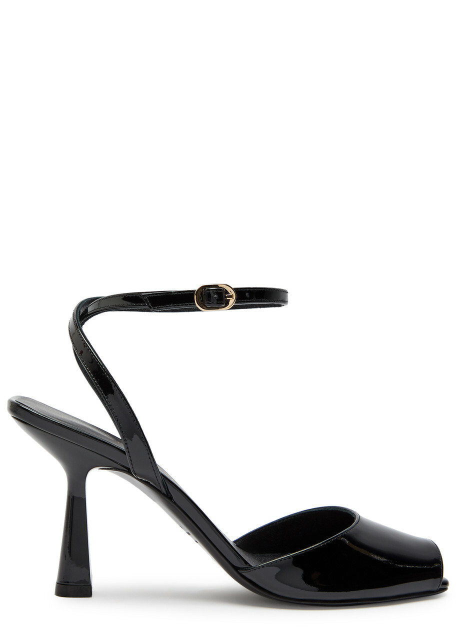 Stuart Weitzman Val 85 Patent Leather Sandals Black