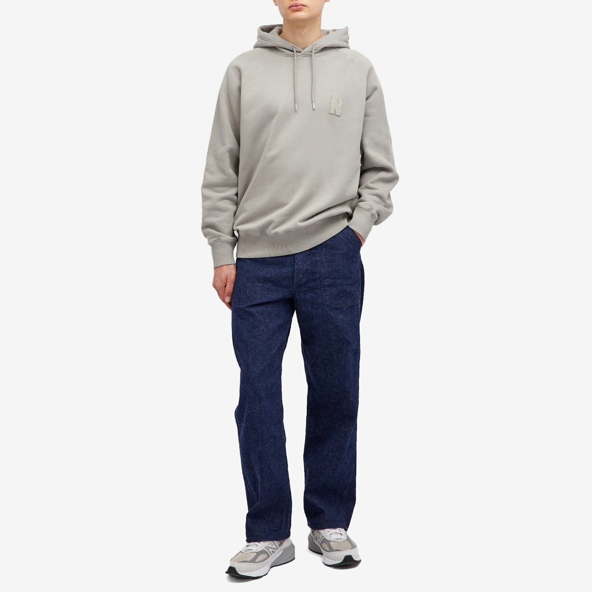 Norse Projects Men's Marten Raglan N Patch Hoodie in Weather Grey