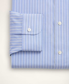 Brooks Brothers Men's Stretch Milano Slim-Fit Dress Shirt, Non-Iron Poplin Button-Down Collar Ground Alternating Stripe | Blue/Yellow