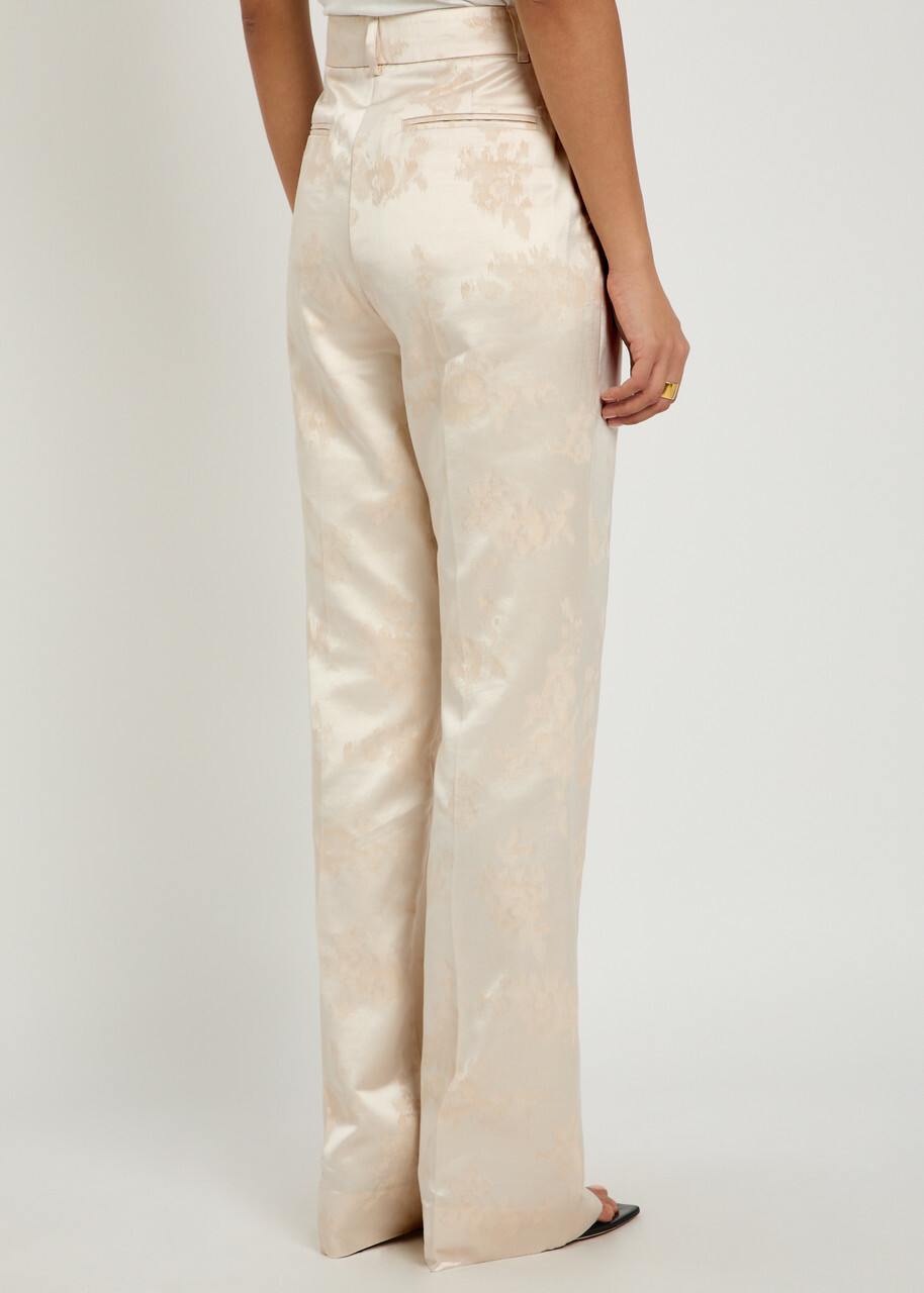 Ganni Floral-jacquard Satin Trousers White