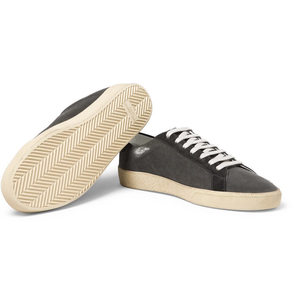 Saint Laurent - SL/06 Suede-Trimmed Distressed Coated-Canvas Sneakers - Men - Gray