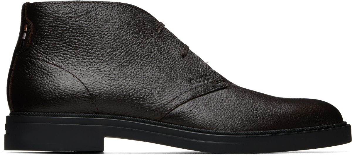 BOSS Brown Wool-Lined Grained Leather Desert Boots